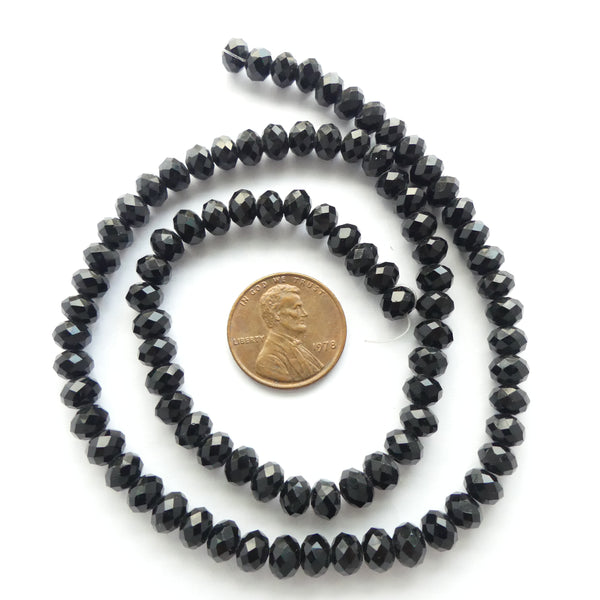 Faceted Glass "Dragon Crystal" 4x6mm Black on 16-inch Strands