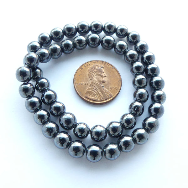 Czech Glass Smooth Round "Druks" 6mm Hematite Color, Strands of 50