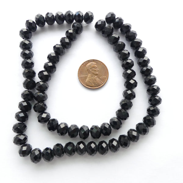 Faceted Glass "Dragon Crystal" 6x8mm, Black on 17-inch Strands
