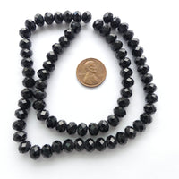 Faceted Glass "Dragon Crystal" 6x8mm, Black on 17-inch Strands