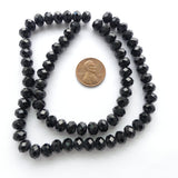 Faceted Glass "Dragon Crystal" 6x8mm, Black on 17-inch Strands
