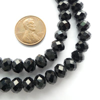 Faceted Glass "Dragon Crystal" 6x8mm, Black on 17-inch Strands