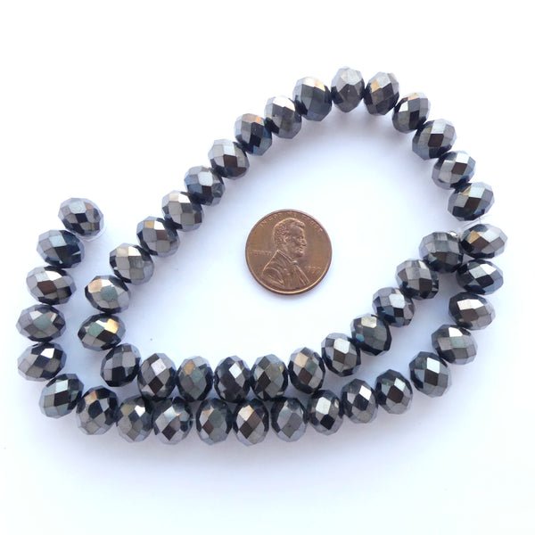 Faceted Glass "Dragon Crystal" 8x10mm, Black Iris Finish, 14-inch Strand