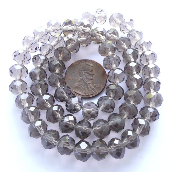 Faceted Glass "Dragon Crystal" 6x8mm Grey Translucent on 16-inch Strands