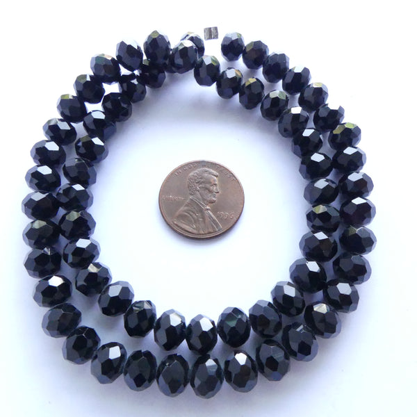 Faceted Glass "Dragon Crystal" 6x8mm Black Iris on 16-inch Strands