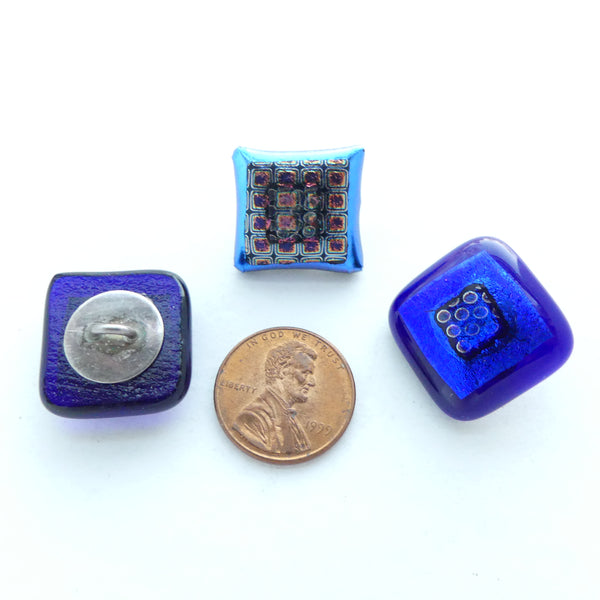 Buttons, Dichroic Glass, 20x20mm, Set of 3