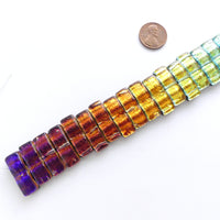 Dichroic Glass Rainbow, 32 Two-hole Beads, Each 9x26mm
