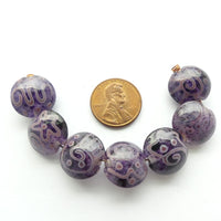 Lampworked Lentils, Purple Rock Art, 15mm Diameter, Set of 7
