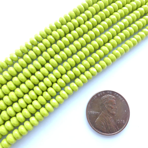 Czech Molded Faceted Slices, 4mm, Lime Opaque, Bag of 100