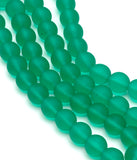 Czech Glass Smooth Round "Druks" 8mm Green Transparent Matte, Strands of 25