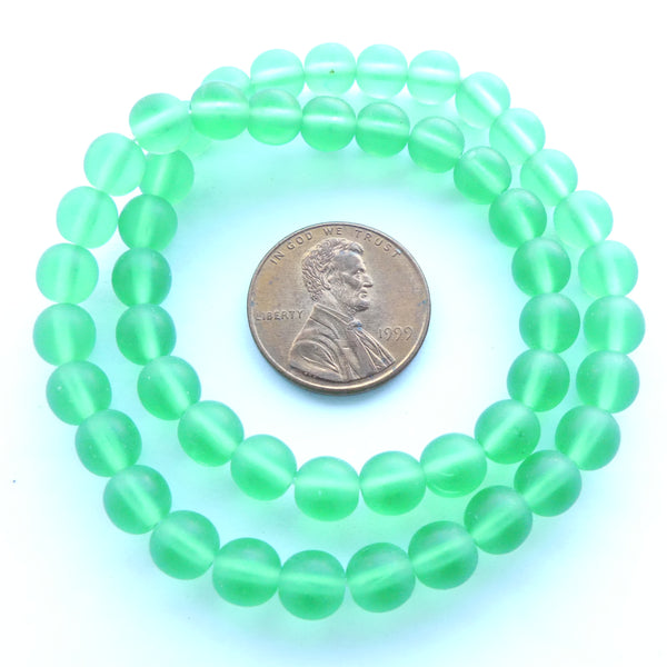 Czech Glass Smooth Round "Druks" 6mm, Green Transparent Matte, Pkg of 50