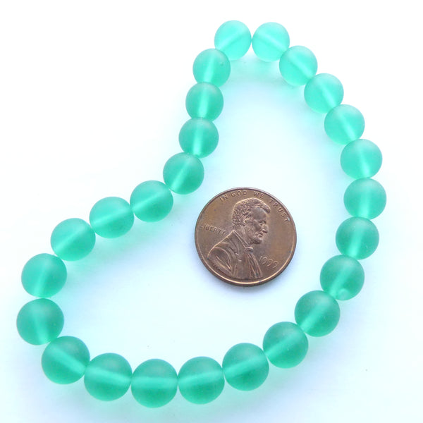 Czech Glass Smooth Round "Druks" 8mm, Teal Matte, Strands of 25