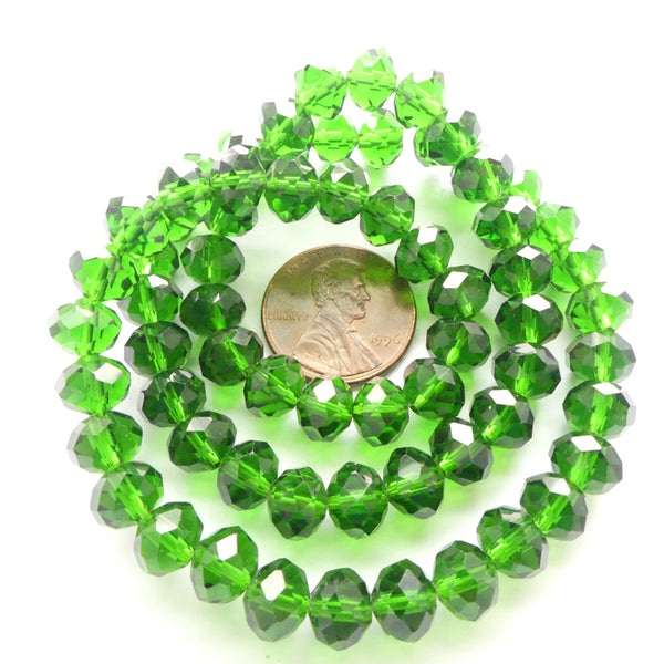 Faceted Glass "Dragon Crystal" 6x8mm, Green, Translucent Light 16" Strands