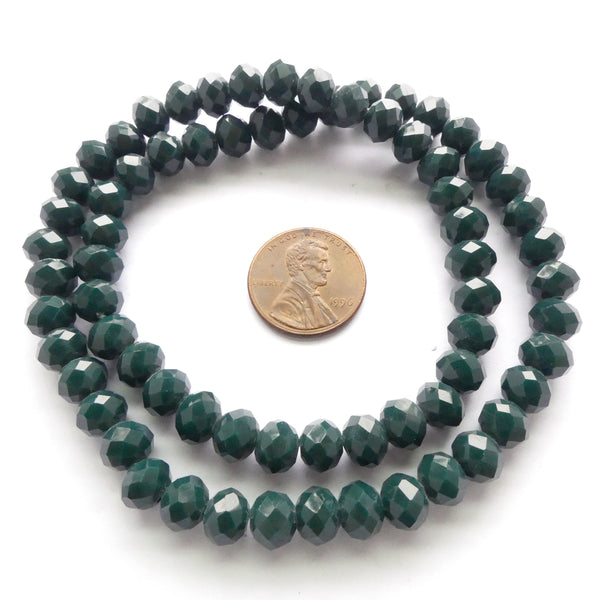 Faceted Glass "Dragon Crystal" 6x8mm, Green, Dark Opaque, 16" Strands
