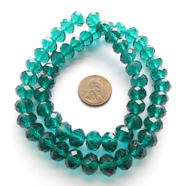 Faceted Glass "Dragon Crystal" 8x10mm, Emerald Translucent, 16" Strands