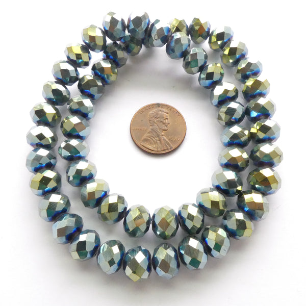 Faceted Crystal "Dragon Crystal" 8x10mm, Green Translucent, Iris Coated 16" Strands