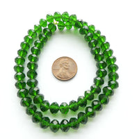 Faceted Glass "Dragon Crystal" 6x8mm, Green, Translucent Medium 16" Strands
