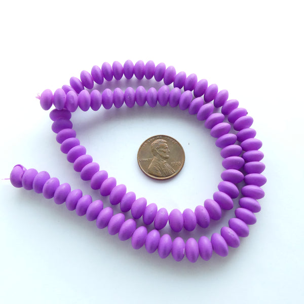 Coated Glass Rondelles, 5x8mm, Fuchsia, 16-inch Strands