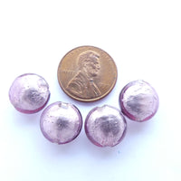 Genuine Venetian Foil Beads, Light Purple Lentils, 12mm, Set of 4