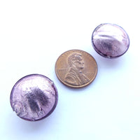 Genuine Veneitian Foil Glass Beads, Purple Lentils, 18mm, Set of 2