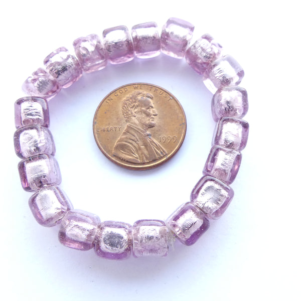 Genuine Venetian Foil Beads, Light Purple Cubes, 6mm, Set of 20