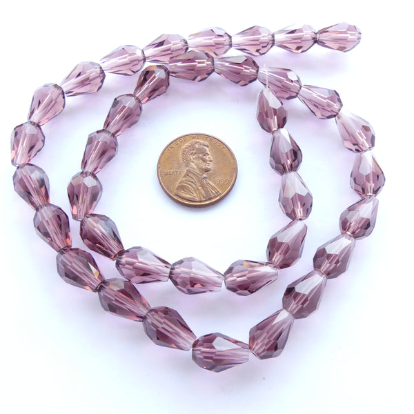 Faceted Glass "Dragon Crystal" 12x8mm Teardrops, Translucent Purple, 16" Strands
