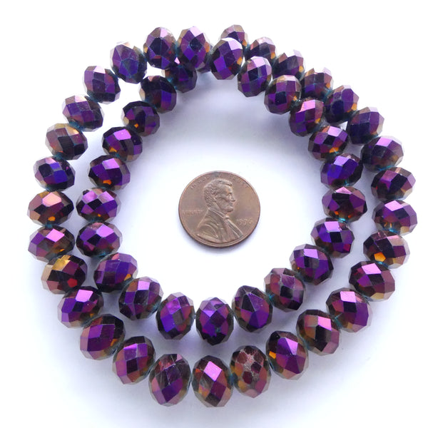Faceted Glass "Dragon Crystal" 8x10mm Purple Iris on 16-inch Strands