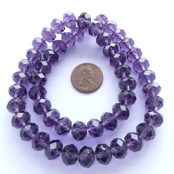 Faceted Glass "Dragon Crystal" Purple Translucent 8x10mm on 17-inch Strands