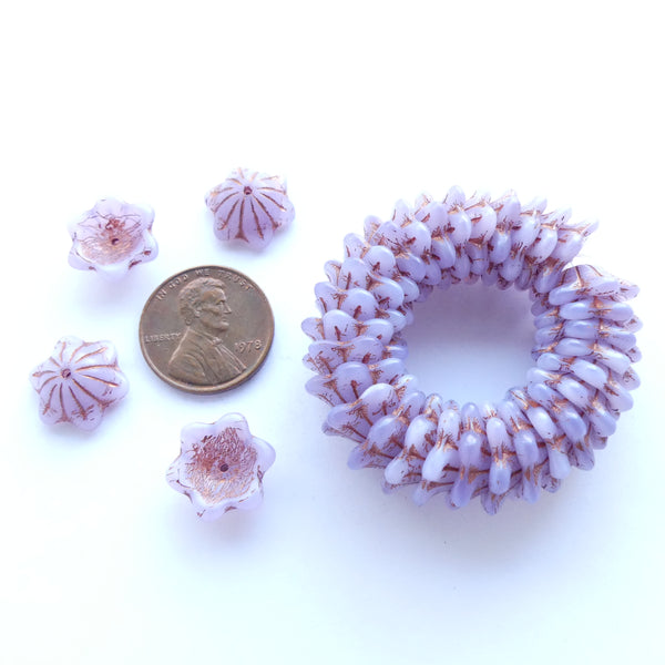 Vintage Czech Glass Lavender Flower Caps 5x12, Set of 30