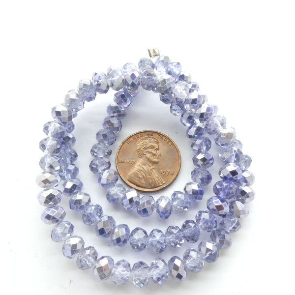 Faceted Glass "Dragon Crystal" 4x6mm, Blue-Violet, Pale with Iris Finish 16" Strand