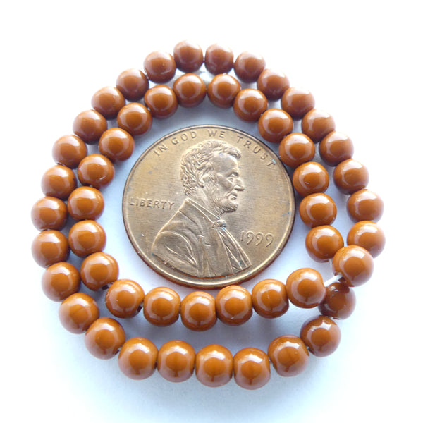 Czech Glass Smooth Round "Druks" 4mm, Medium Brown, Strands of 100