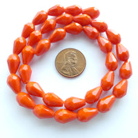 Faceted Teardrops, 12x8mm, Red-Orange Opaque, 16-inch Strands