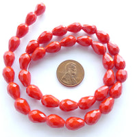 Faceted Teardrops, 12x8mm, Red Opaque, 16-inch Strands
