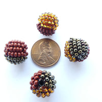 Guatemalan Beaded Bead, Three Fall Colors Combo, 12mm, Set of 4