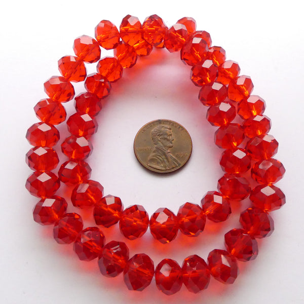 Faceted Glass "Dragon Crystal" 8x10mm Red Translucent on 16-inch Strands