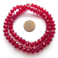 Faceted Glass "Dragon Crystal" 6x8mm Red Dark Translucent on 16-inch Strands