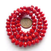 Faceted Glass "Dragon Crystal" 6x8mm Rich Red on 16-inch Strands
