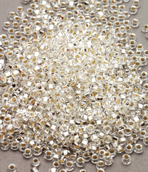 Seed Beads, Size 8, Crystal Silver-Lined