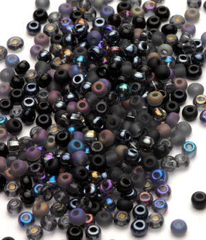 Seed Beads, Size 6, Mix Black/Grey "Witches Brew"