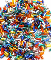 Bugle Beads, Size 2, Silver-lined Multi-color