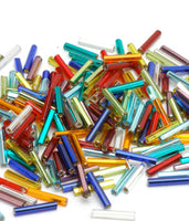 Bugle Beads, Size 5, Silver-lined Multi-color Mix