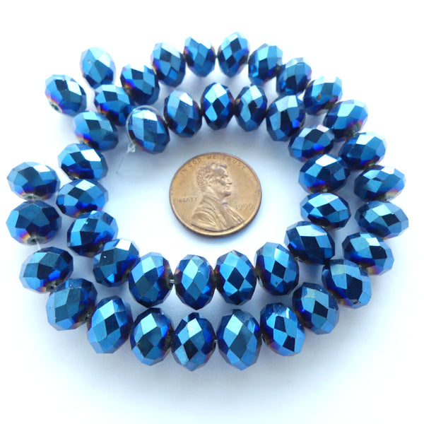 Faceted Glass "Dragon Crystal" 8x10mm, Blue Iris, 13-inch Strand