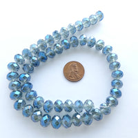 Faceted Glass "Dragon Crystal" 8x10mm, Light Blue with Light Blue Iris Finish