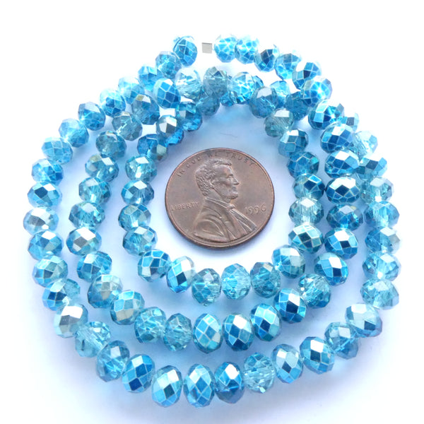 Faceted Glass "Dragon Crystal" 4x6mm Turquoise Metallic on 16-inch Strands