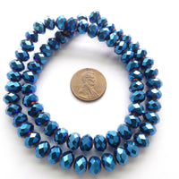 Faceted Glass "Dragon Crystal" 8x10mm Blue Iris on 16-inch Strands