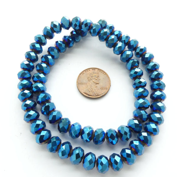 Faceted Glass "Dragon Crystal" 6x8mm, Turquoise Metallic, 16" Strands
