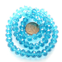 Faceted Glass "Dragon Crystal" 4x6mm Aqua on 16-inch Strands