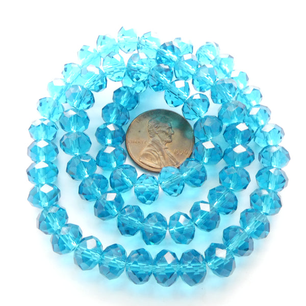 Faceted Glass "Dragon Crystal" 4x6mm Aqua on 16-inch Strands