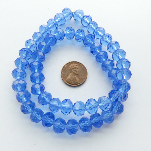 Faceted Glass "Dragon Crystal" 8x10mm, Blue Sapphire Translucent, 16" Strands