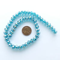 Faceted Glass "Dragon Crystal" 8x10mm, Teal with AB Finish, 12-inch Strands